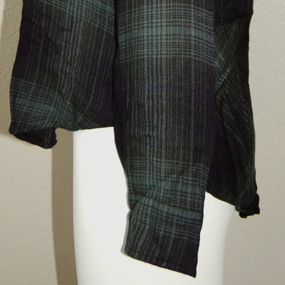 Lucky Brand Viscose Shirt, Size M, Green Plaid, with Shirttail Button Back Hem - Picture 9 of 9